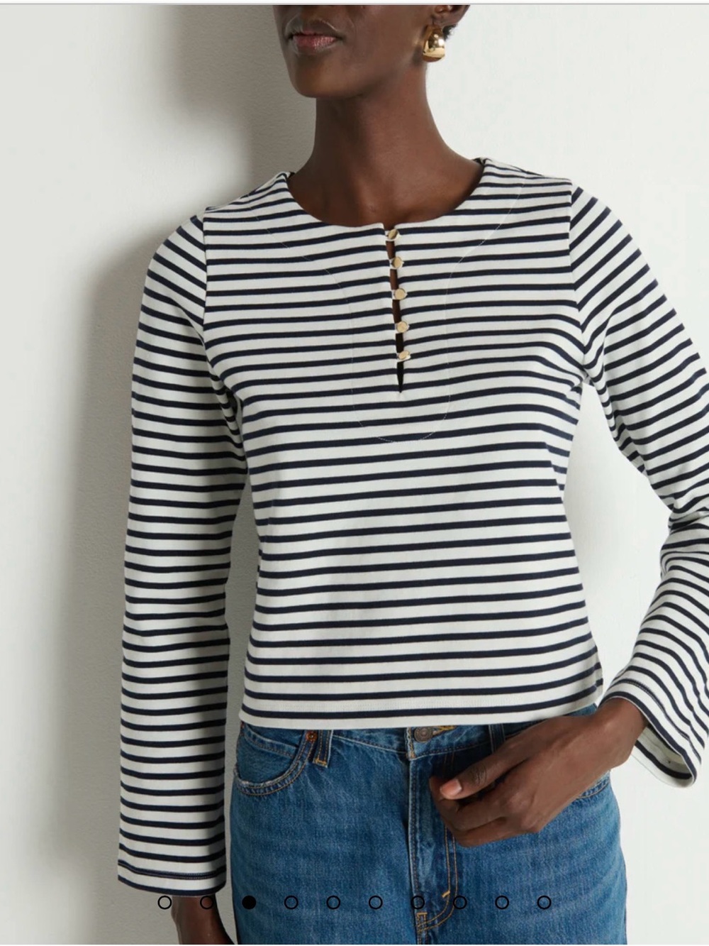 NWOT Nation LA Silvia Long-Sleeve Striped Henley Top - Navy & White sz Medium